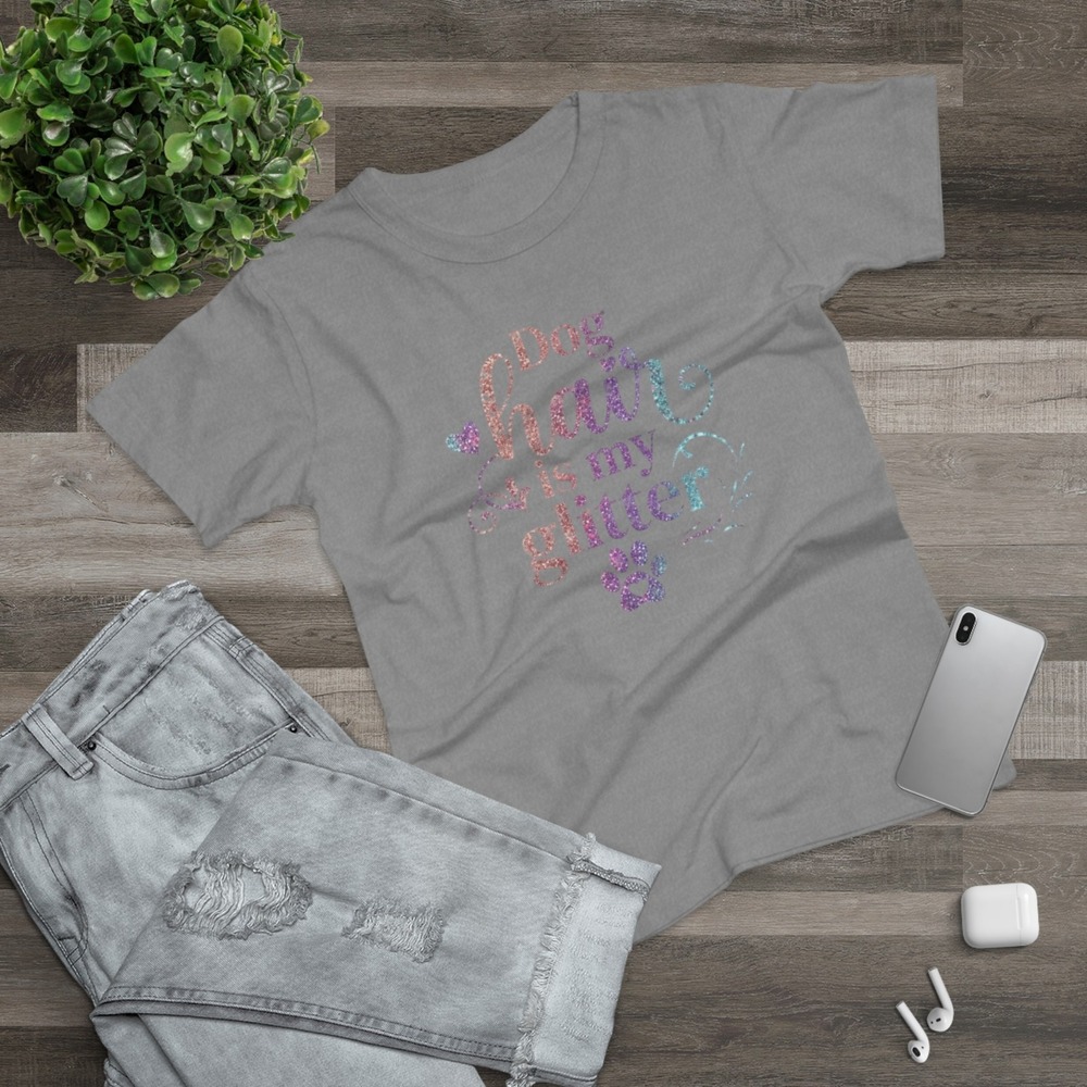 Three Dog Acres Dog Hair Is My Glitter T-Shirt Gray Paw Print Graphic Tee NEW